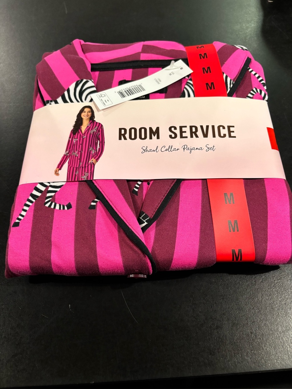 ROOM SERVICE SZ M 10-12 SHAW COLLAR WOMENS PAJAMA SET ZEBRAS